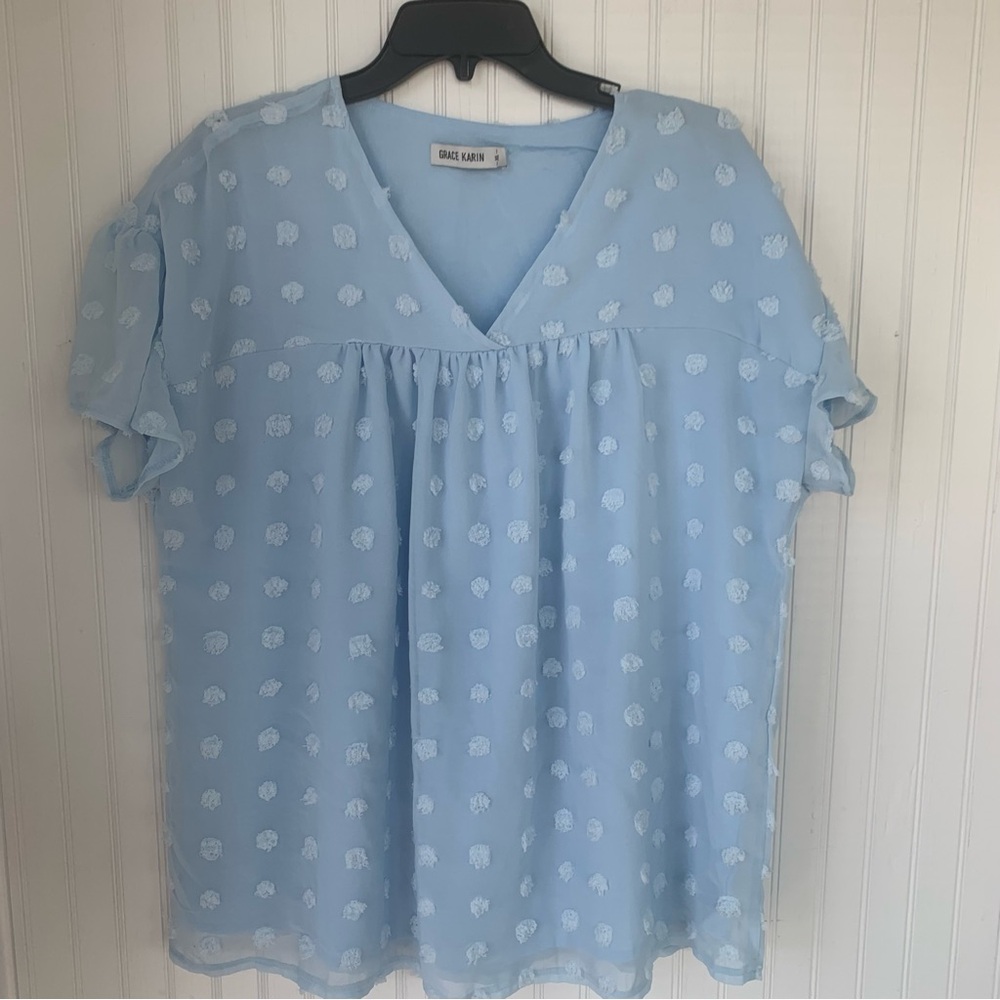 Grace Karin (XL) Ladies Top Baby Blue, V-Neck